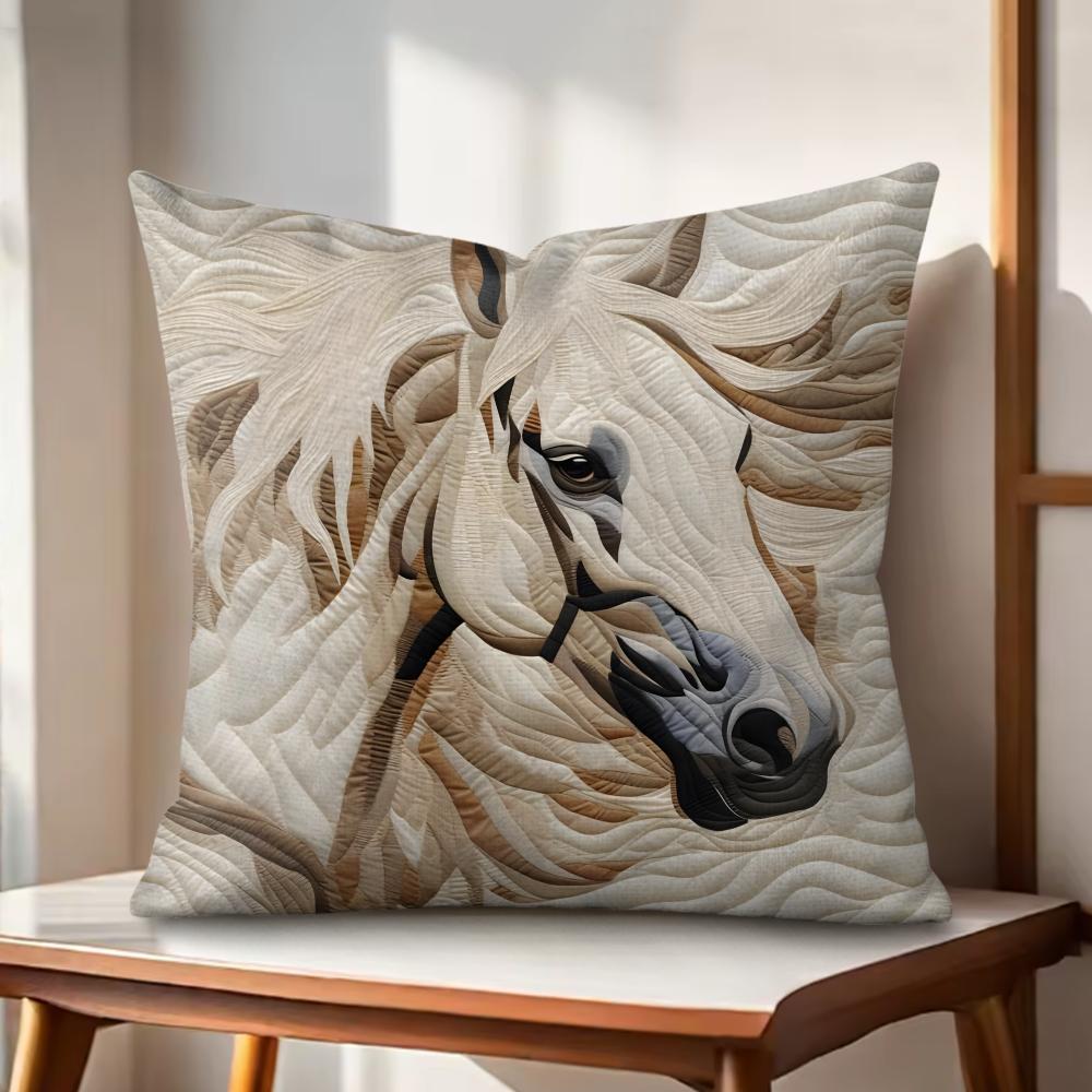 Printing Stylish Horse Cushion Cover Natural Linen Organic Fabric DoubleSided Printing Couch Pillow Covers Home Decor