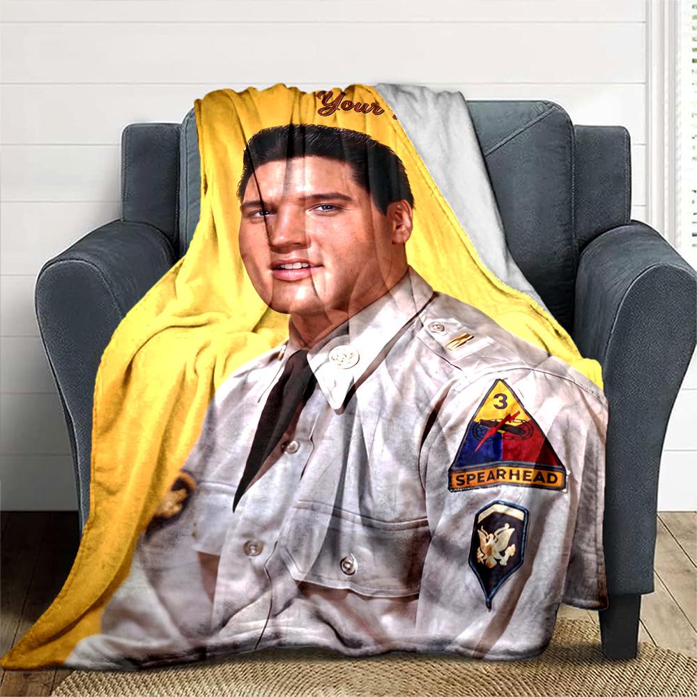 Elvis Presley Personalized Text Blanket Cozy Customizable Blanket Warmthful Decor for Chair Nap Living Room Bedding Four Seasons Universal