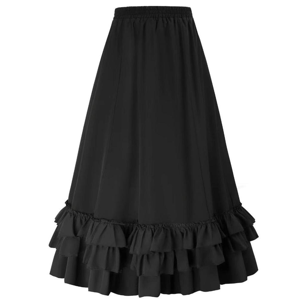 2024 Autumn Retro Gothic Victorian Irregular Adjustable Midi Skirt
