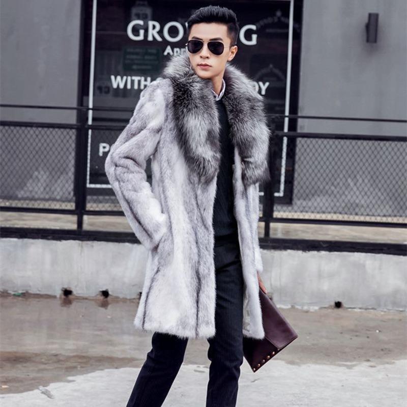 Men's New Loose Fashion All-match Faux Fur Long Coat
