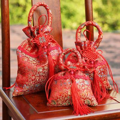 Sweet Chinese Style Flower Drawstring Bag Candy Storage Party Festive Sugar Bag Red Pocket Wedding New Year Bucket Bag Wedding