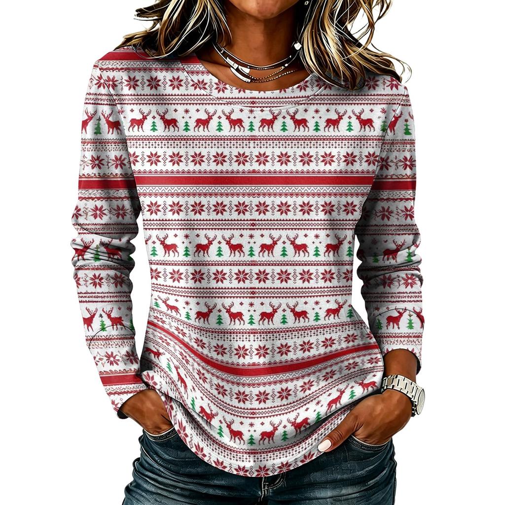 Women's Casual Christmas Print Long Sleeve Neck Top