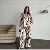 2026 Women Black and White Floral Print Long Sleeve Top and Wide Leg Pants Set Stylish and Elegant Outfit for Ladies