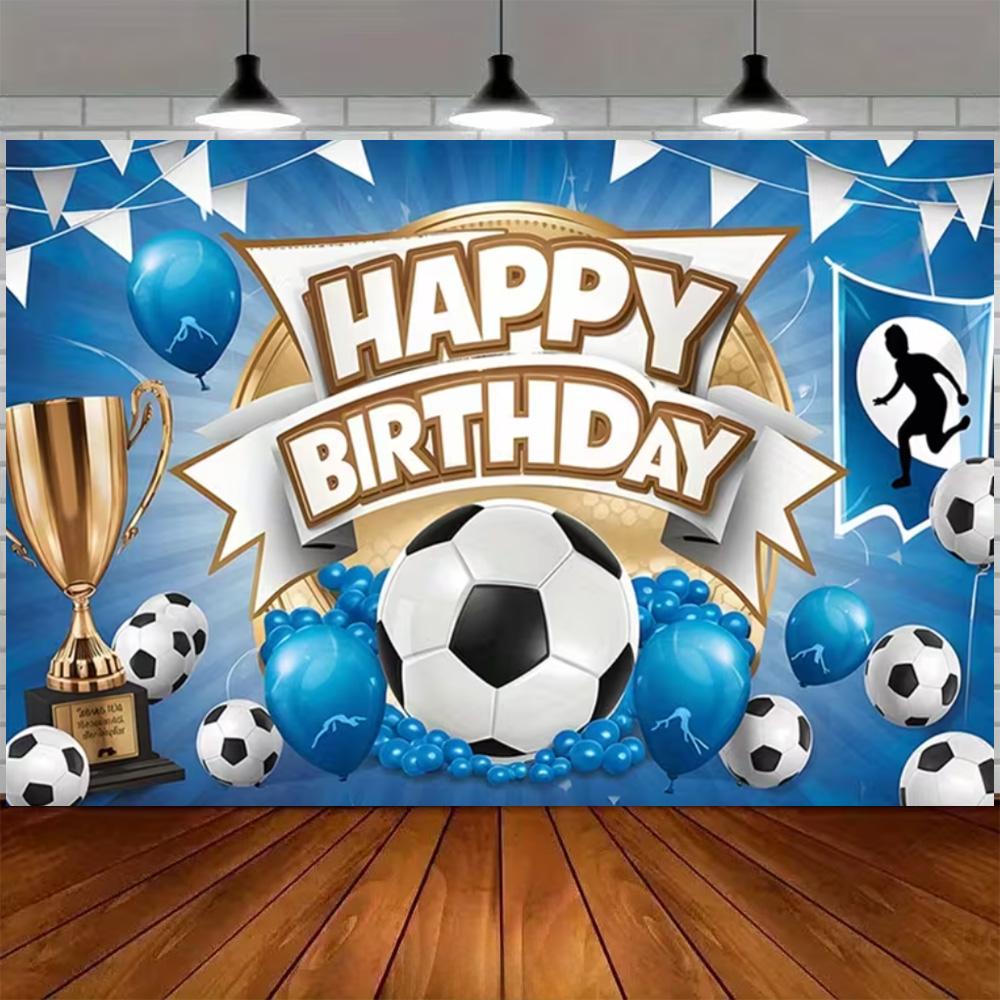 Green and blue football themed birthday decoration banner Backdrop, football field children birthday party photography Backdrop