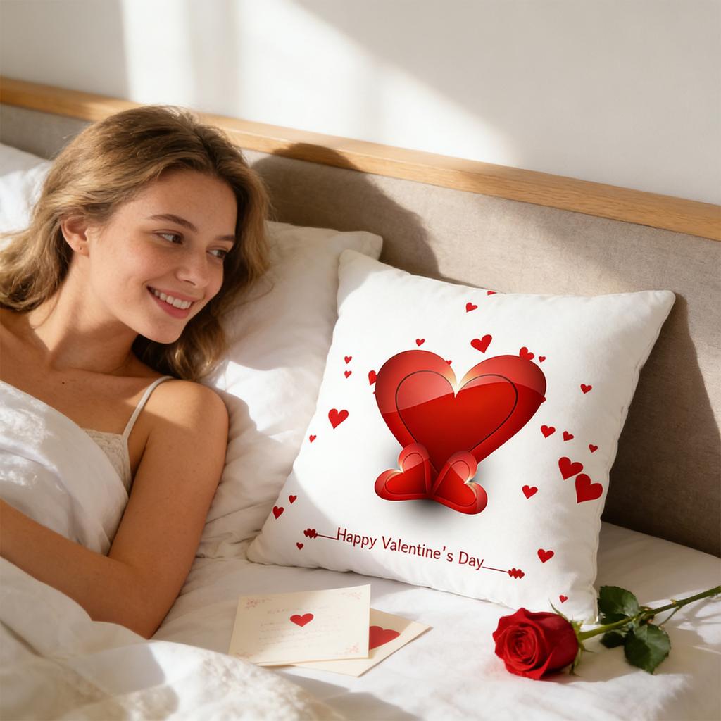 Valentine's Day Decor Pillowcases 4,Pack, Love Heart Printed Cushion Covers For Sofa/Bed,Red Black Pillow Cases For Home Decoration
