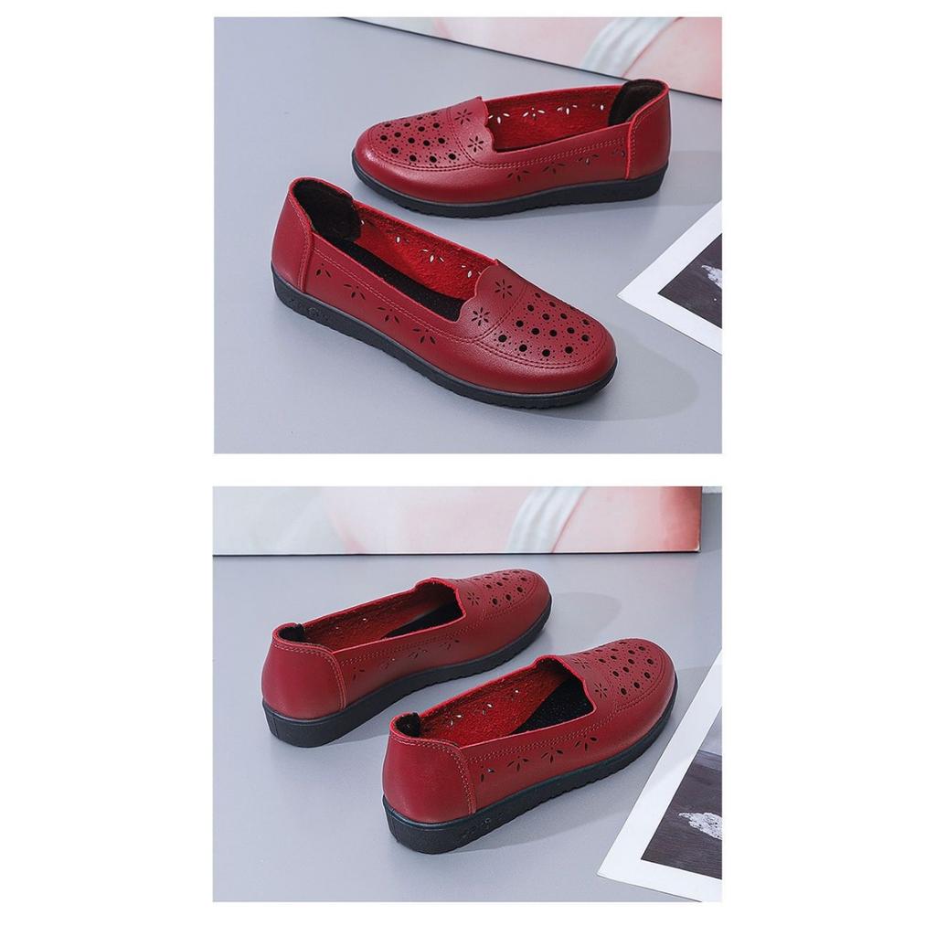 Summer New Imitation Leather Shoes, Comfortable and Non Slip Sandals, Women's Soft Leather Hollow Breathable Hole Shoes, Soft Soled Shoes
