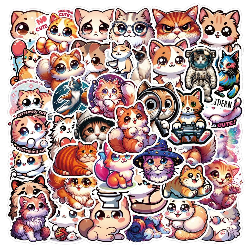 50 New Style Cat Graffiti Stickers Decorate Car Laptop Hand Note Waterproof Stickers