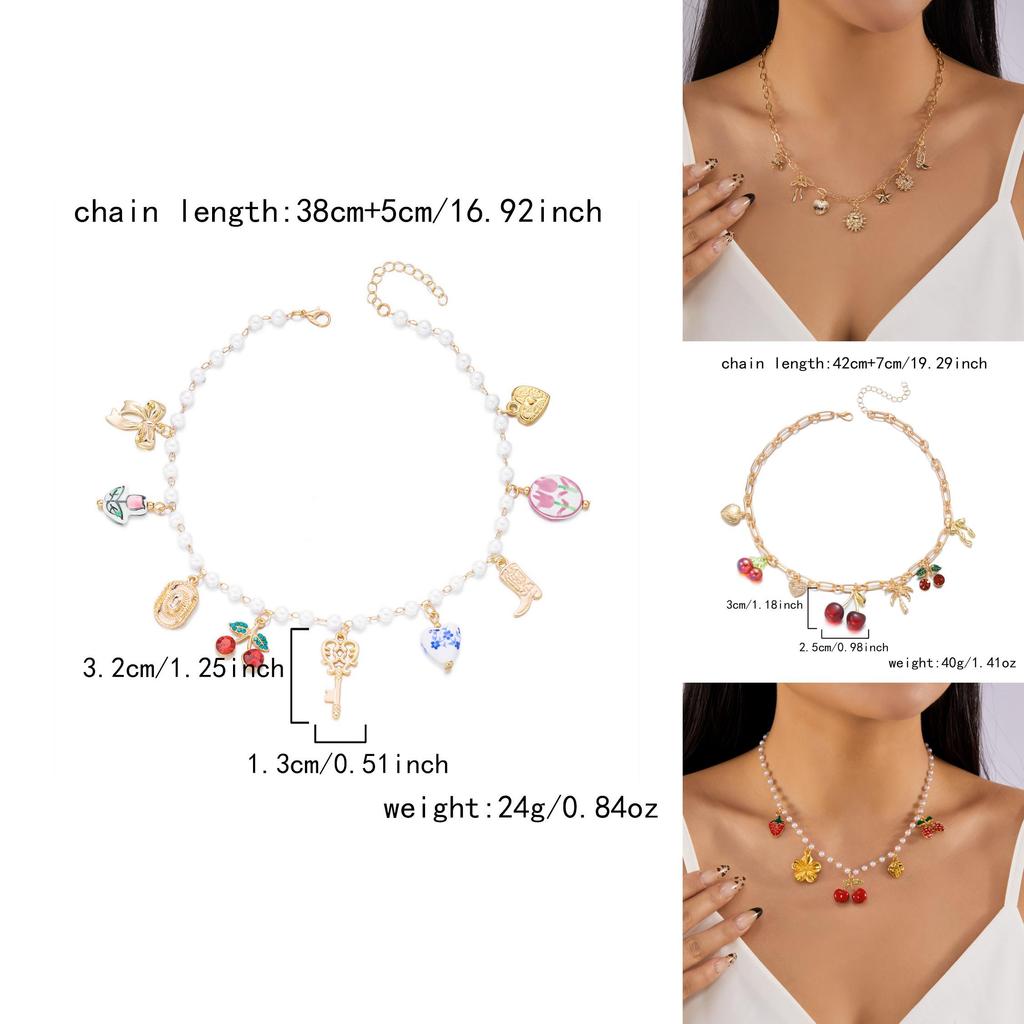 Bransoletka na rękę ze stopu z zawieszką truskawkową i kokardką motylkową dla dziewcząt Letnia moda