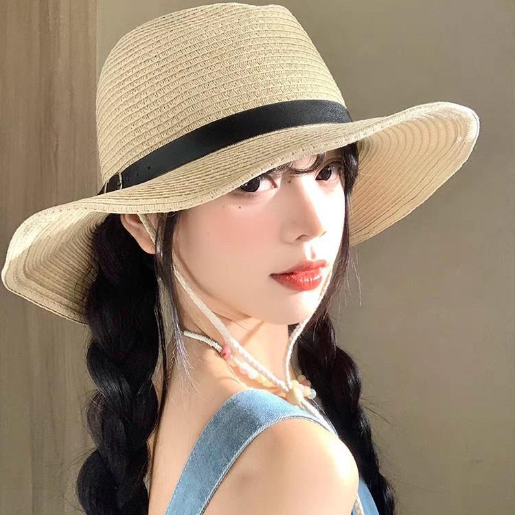 Western-style cowboy straw hat for men and women, summer Korean version, simple straw woven seaside sun protection hat