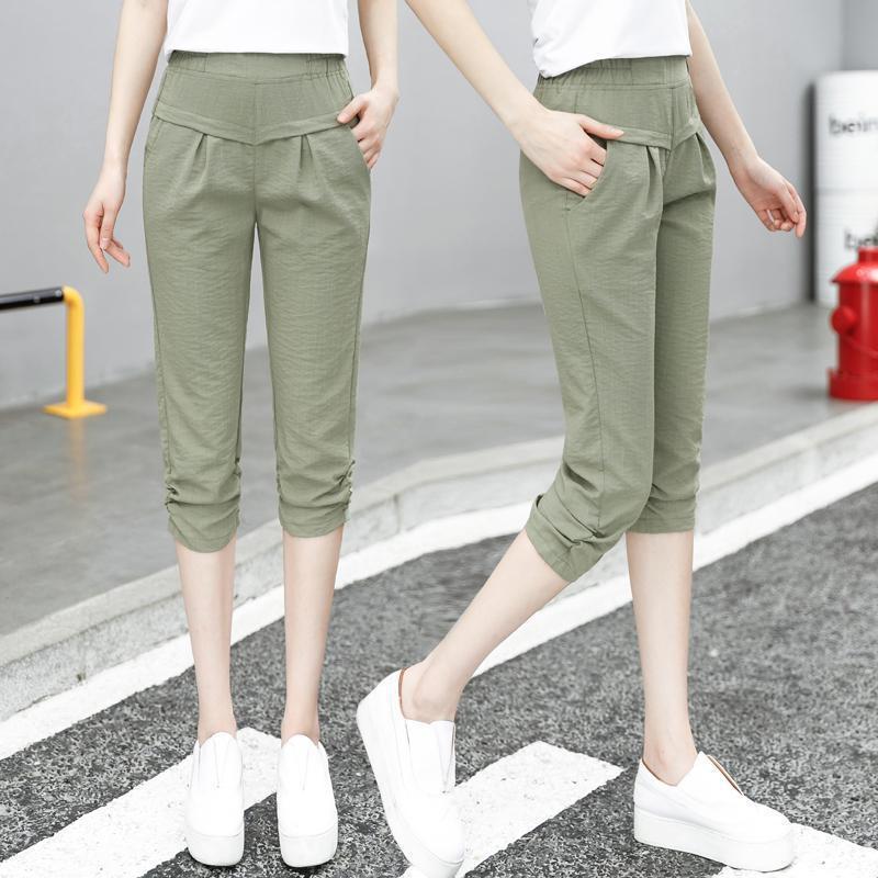 2023 Sommer Damen High Waist Schlankmachende Bodycon Jogginghose - Elastische Verkürzte Gerade Bein Haremshose