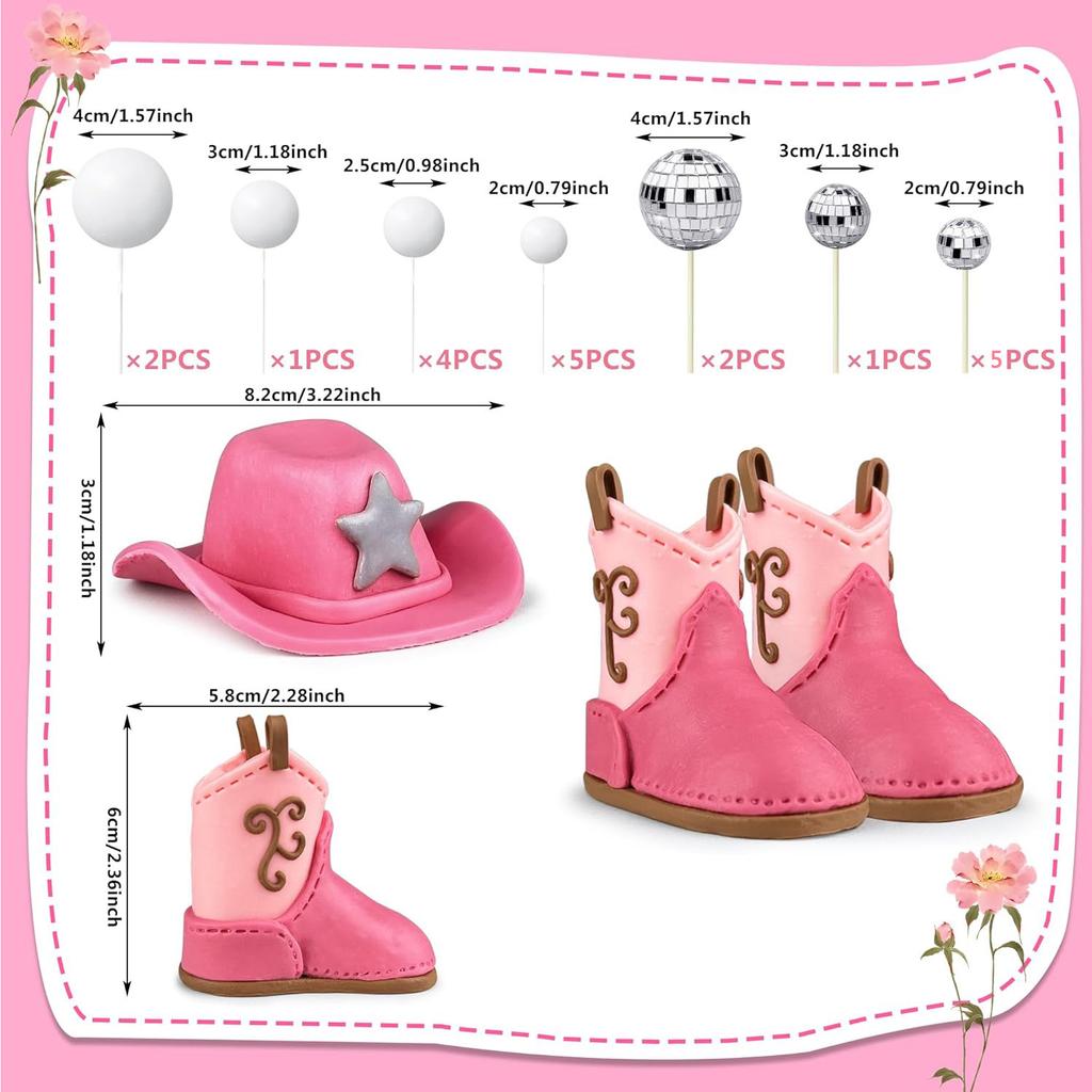 Spiegelkugel Dekorationen Cowgirl Hut und Stiefel Kuchenaufsätze Diskokugel Kuchenaufsatz Western Cowgirl Geburtstagsfeier Gastgeschenke Zubehör
