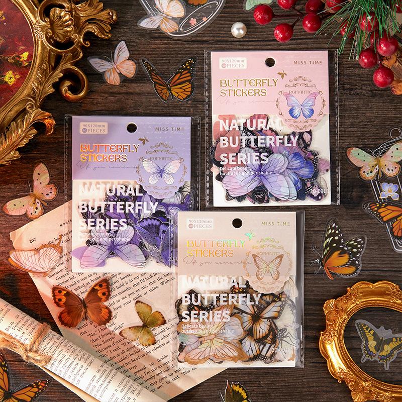 40 Sheets Various Colorful Butterfly Stickers, Dreamy Style Journal Collage, Student DIY Decor Waterproof Stickers