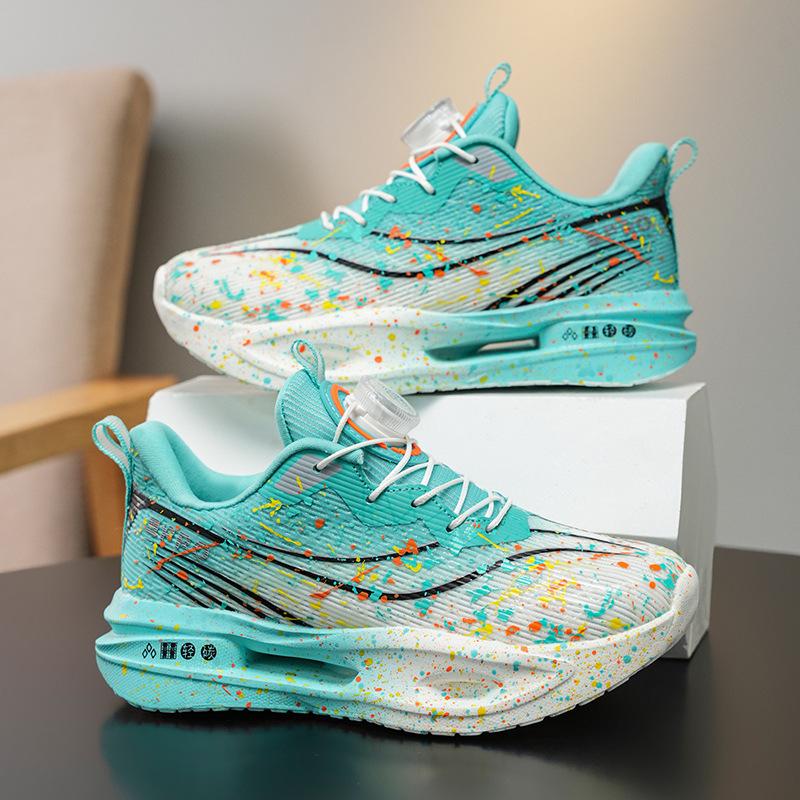 Детские 2025 новые уличные дышащие разноцветные спортивные туфли спортивные туфли с вращающейся пряжкой молодежные светящиеся беговые туфли 31