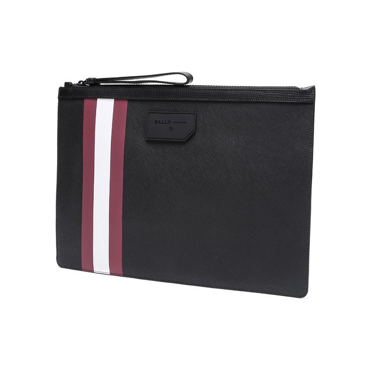 Bally Bollis Classic Red And White Striped Business Zipper Logo Leather Wallet Clutch Men Wallets Black 6224351