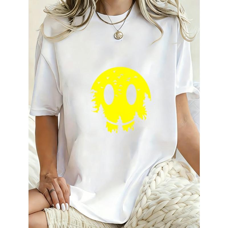 Oversized T Shirt Black Yellow Skull Print With Birds And Trees Graphic For Casual Streetwear Style