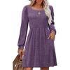 Damen-Kleid mit eckigem Ausschnitt und langen Ärmeln, lässig, süß, Strickkleid mit Taschen