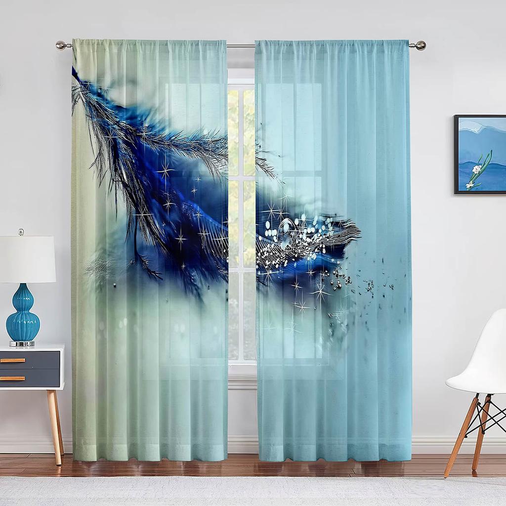 Pink Feather Modern Simple Sheer Voile Curtain for Girls Bedroom Living Room Decoration Chiffon Window Kitchen Tulle Curtains
