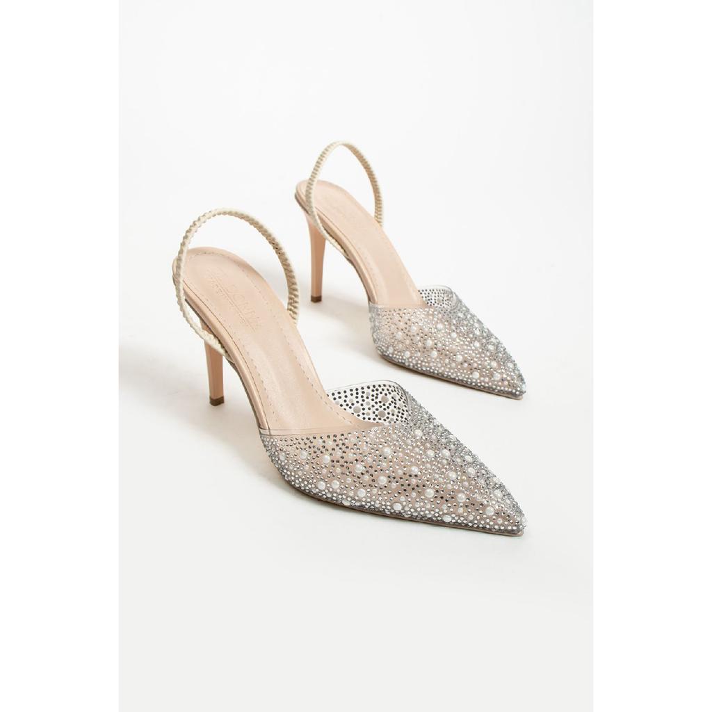 Female Stiletto Stone Pointed Nose Behind Open Evening Evening Heel Shoes