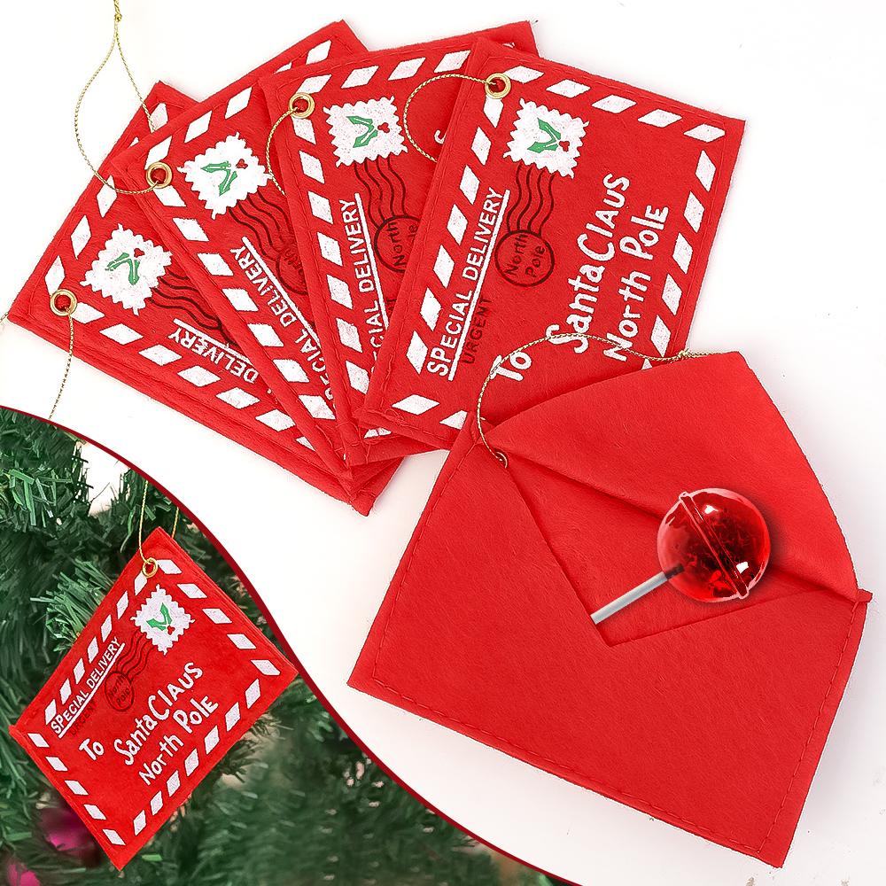 20Pcs Christmas Felt Letter Envelopes Non-Woven Embroidered Candy Bag Xmas Tree Hanging Ornaments New Year Party Decorations