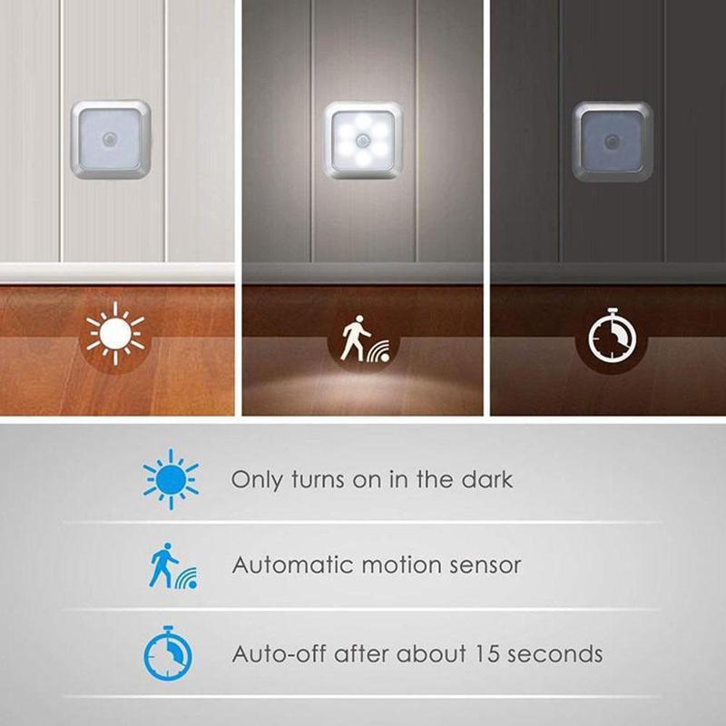Motion Sensor Night Light 6leds Wall Closet Cabinet Stair Indoor Lighting Wireless Lamp White Light/Warm Light