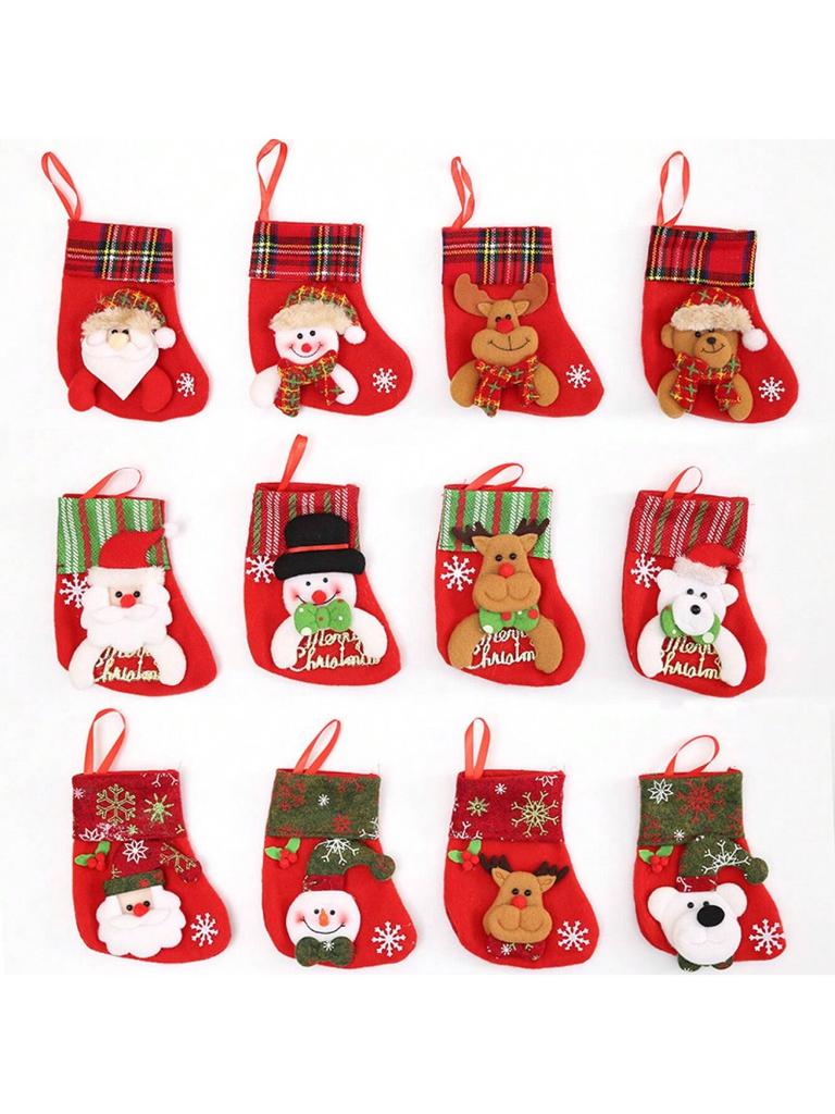 Christmas Tree Hanging Mini Stockings Decoration Small Candy Gift Bag Santa Claus Snowman Reindeer Bear Decorative Socks