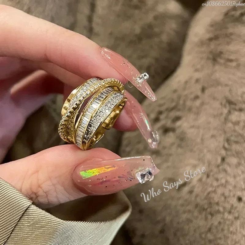 Korea New Fashion Jewelry Exquisite Silver Color Zircon Ring Elegant Women's Opening Adjustable Wedding Gift Luxury Accessory