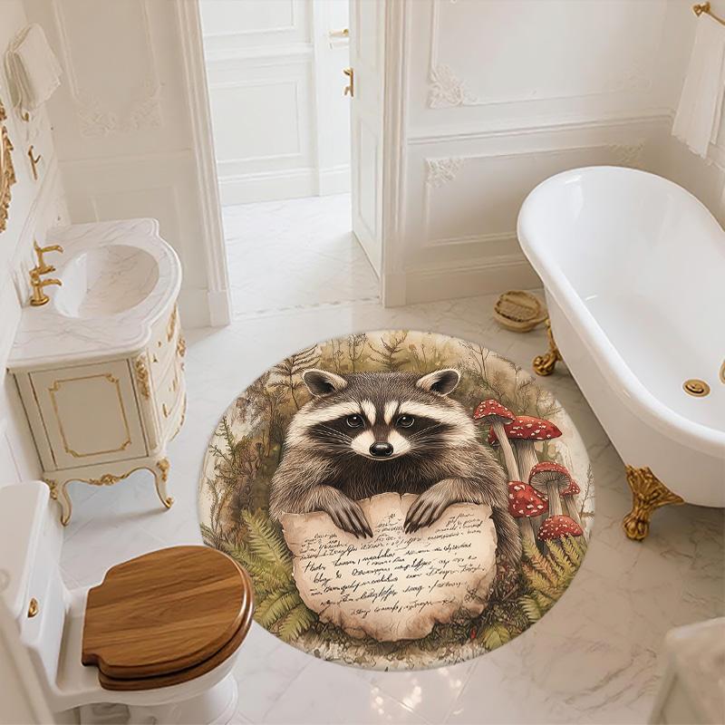 Vintage Raccoon,Round Area Rug,Carpet Rug for Living Room Bedroom Sofa Playroom Decor,Non-slip Floor Mat