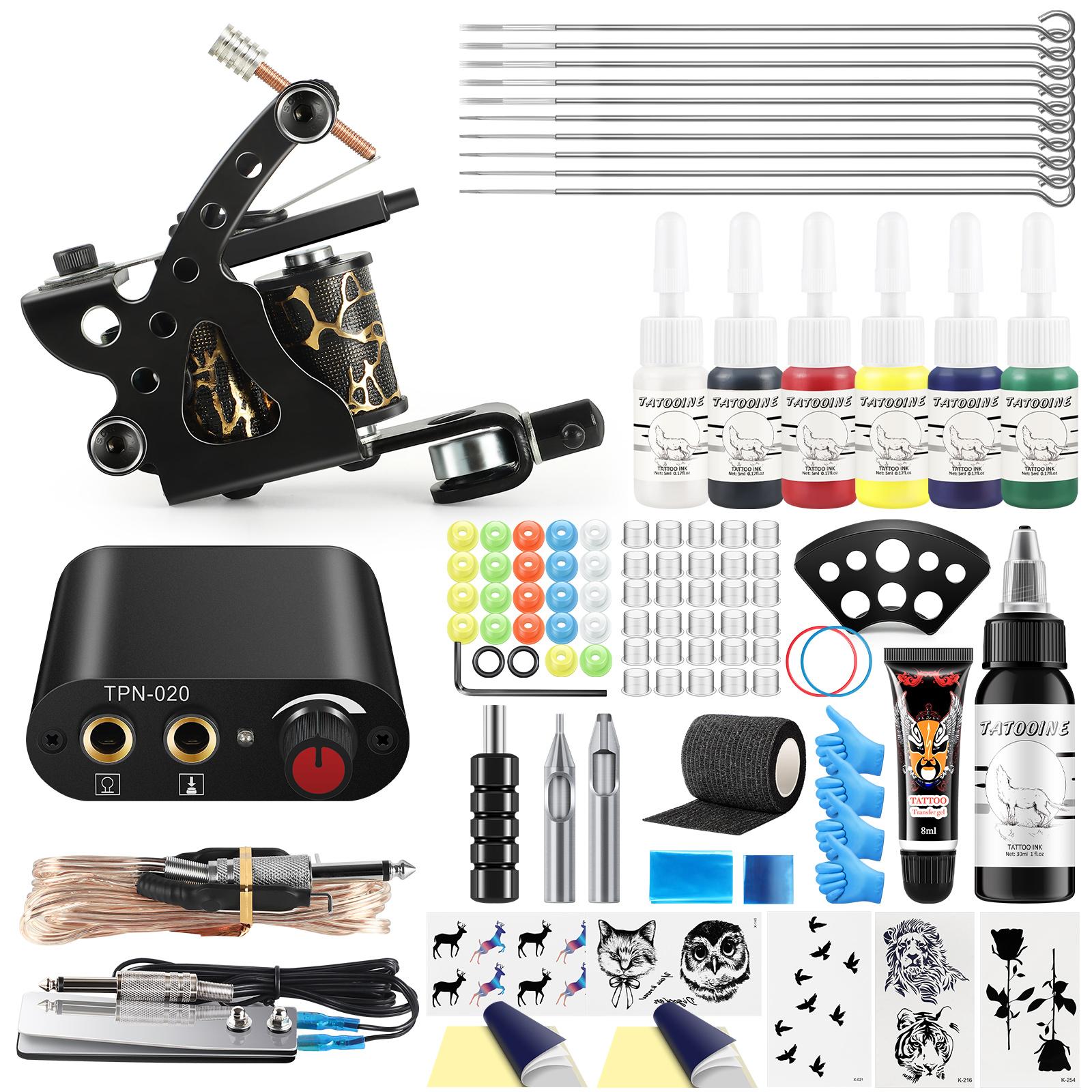 

Полный набор аксессуаров для татуировки, набор тату-машинок, источник питания для татуировки и набор перманентных пигментных чернил для татуировки, наклейка для татуировки, набор инструментов для татуировки