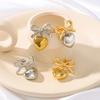 Gold Color Peach Love Drop Bowknot Earrings For Women Stainless Steel Stud Ear Accessory