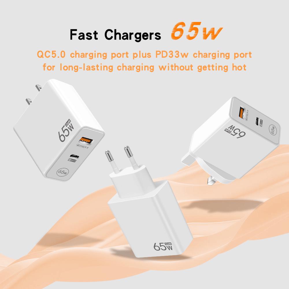65W GaN Charger: PD Fast Charge, QC3.0 Universal for Phones and Laptops