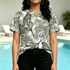 Damen Street Style T-Shirt Minimalistisch Einfacher Blattdruck Kurzarm, Weicher Stoff für den täglichen lässigen Gebrauch & Date