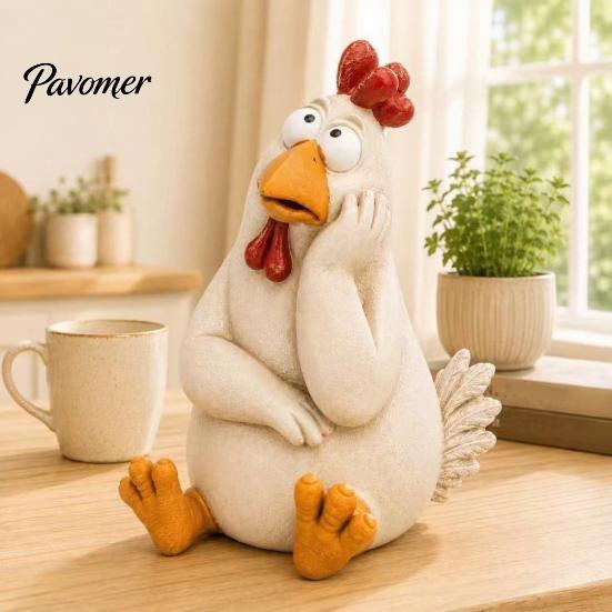 Cute Farm Animal Decor Funny Chicken Garden Statue, Resin Figurine, Farmhouse Outdoor Figurines Yard for Balcony Flowerpot, Lawn, Decoration Gardening