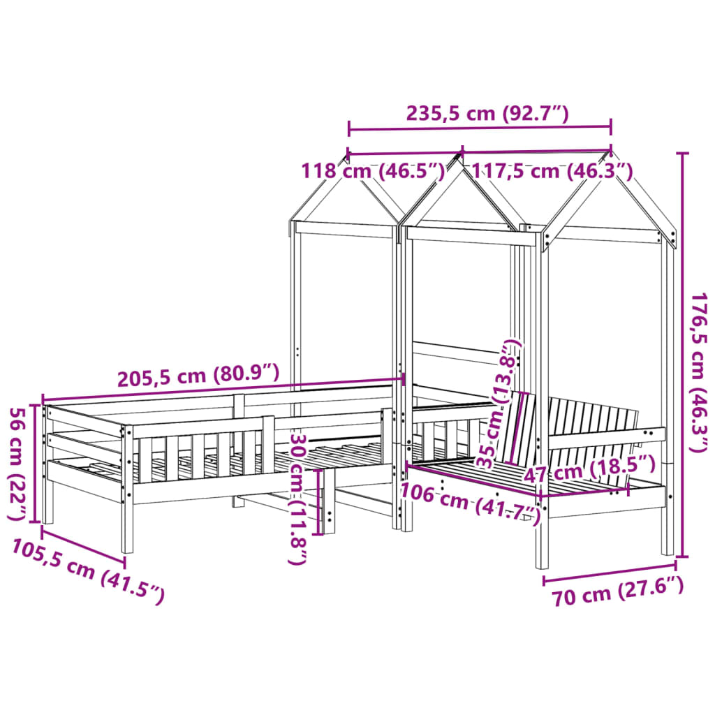 Solid Wood Bed and Bench with Roof Orange 100x200 Cm Pine Wood