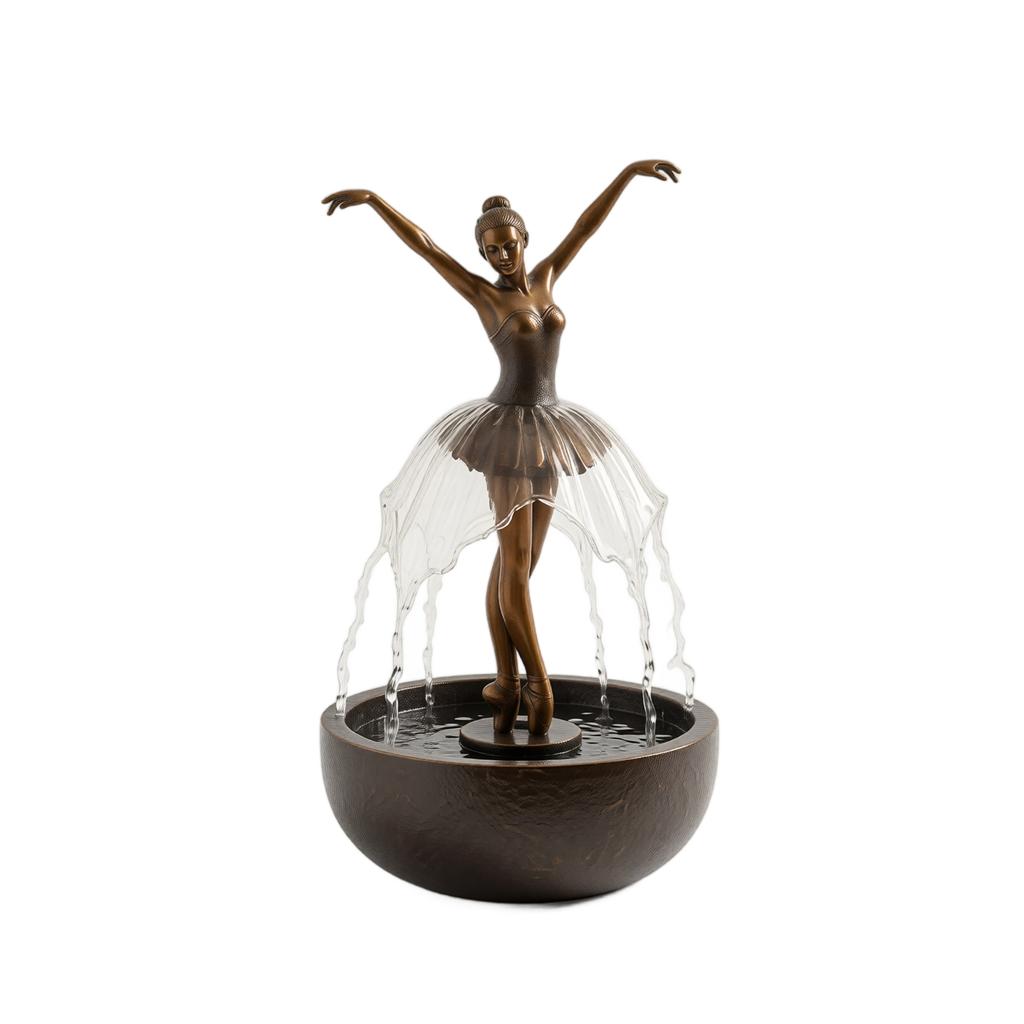 Ballet Dancer Tabletop Fountain Sculpture Indoor Water Feature with Flowing Water Streams and Round Base for Home Office Decoration