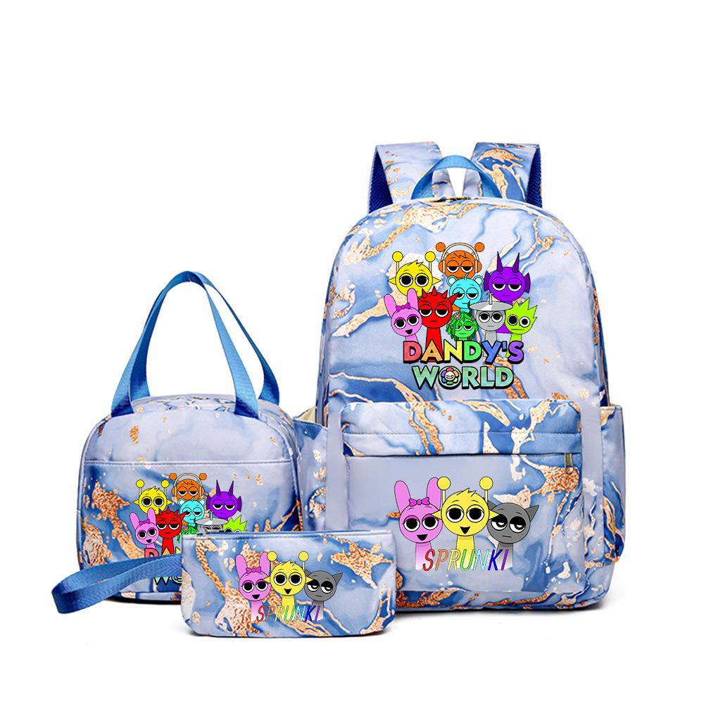 

Music game rhythm box Sprunki schoolbag backpack for primary and secondary school students backpack pencil case three-piece set as the picture