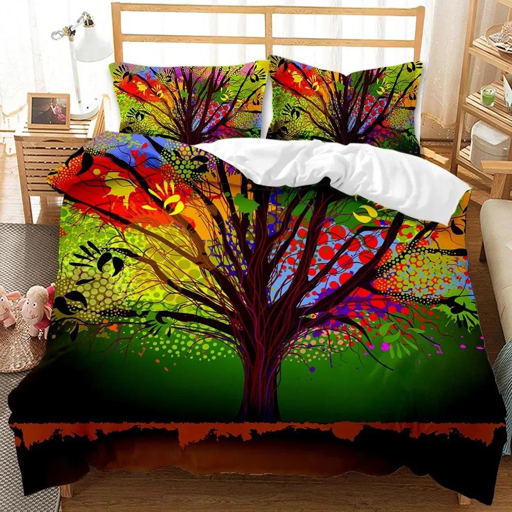 Natur-Bettbezug, digitaler psychedelischer Lebensbaum mit sich drehendem gotischen Hintergrund, Mystery-Display, Kingsize-Bettwäscheset aus Polyester
