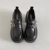 Black British High-heeled Platform Small Leather Shoes Women's 2025 New Summer French Versatile Retro Heightening Loafers