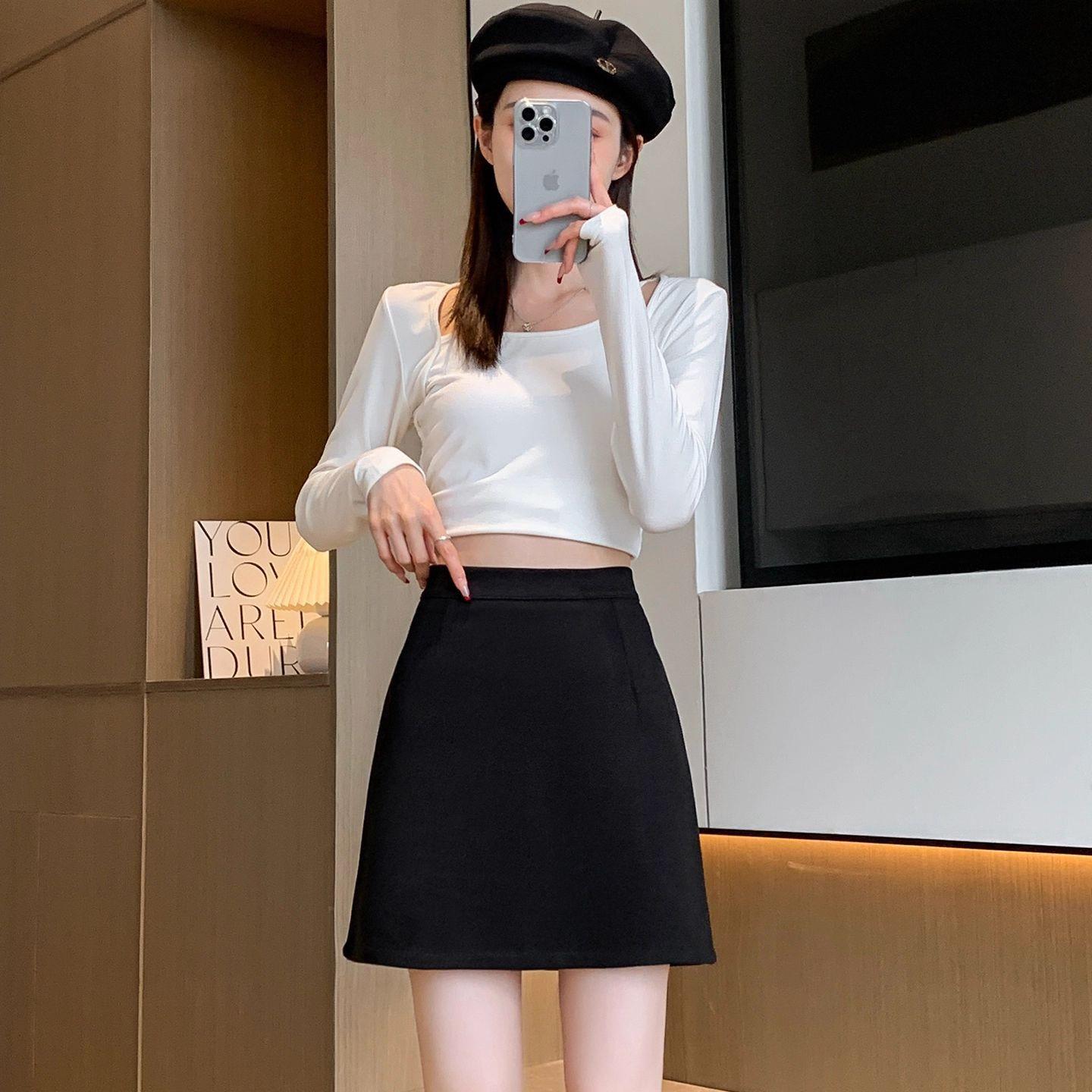 Saidi Woolen High-Waisted Bodycon A-Line Skirt - Women s Autumn/Winter 2025 Elegant Midi XL