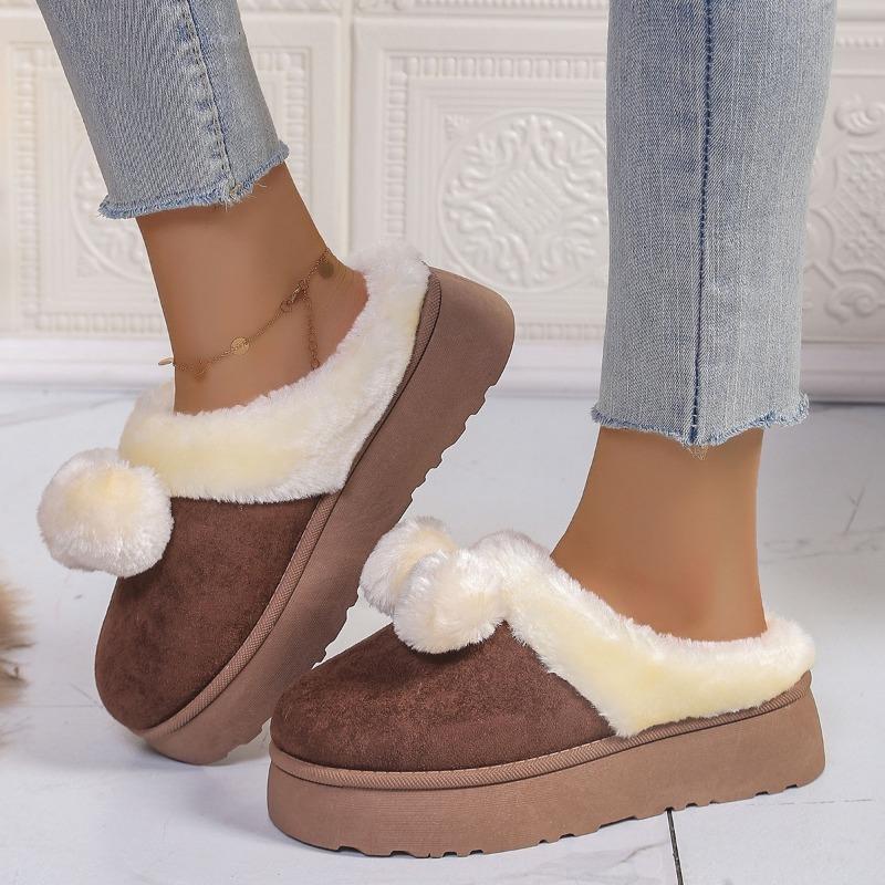 Autumn and Winter New Cotton Slippers Women's Thick-soled Comfortable Home Couple Wear Wool Shoes To Keep Warm Half a Pack of Snow Boots Women