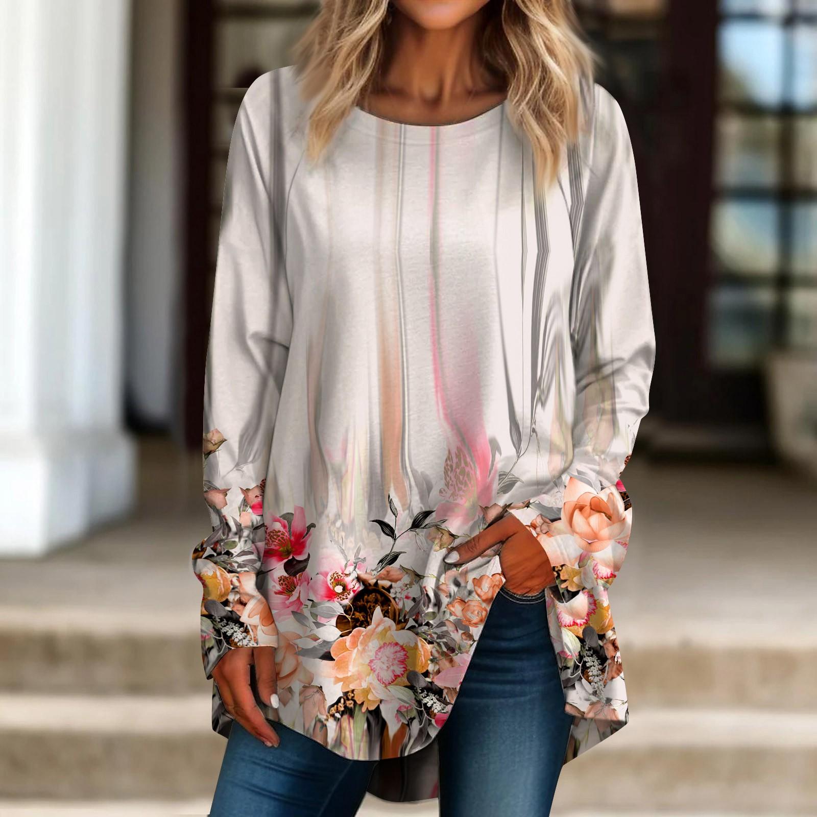 

Женская повседневная футболка больших размеров с длинными рукавами и круглым вырезом, топ, пуловер XL белый