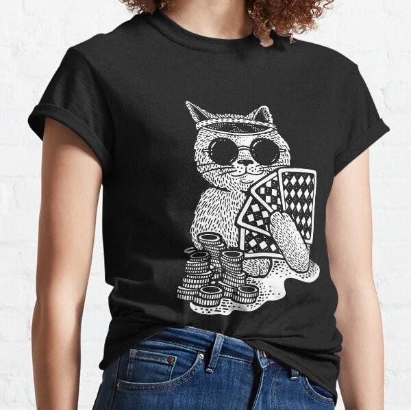 Cat poker player sketch style White Classic T-Shirt XXXXL