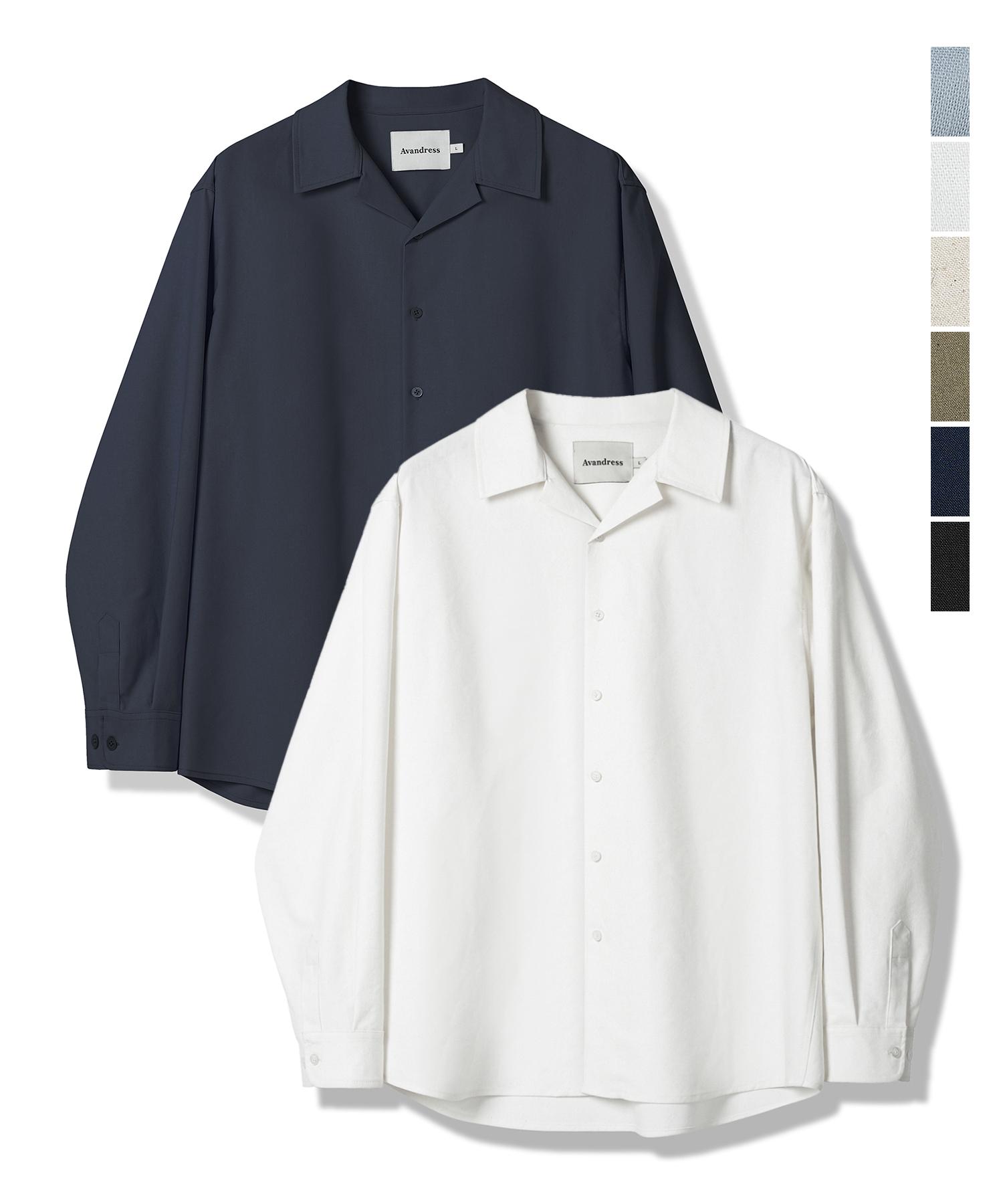Urban Dress French Linen-Like Loose Fit Open Collar Long Sleeve Shirt - 6 Colors Navy/M