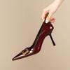 Burgundy temperament high heels women's spring and autumn 2025 new French temperament niche shallow mouth pointed thin heel single shoes