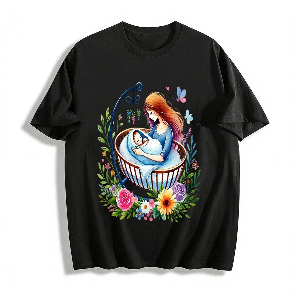 Mother And Baby Hug Print Tops Mommy And Kids Love Themed Tees Pure cotton T-shirt XXS