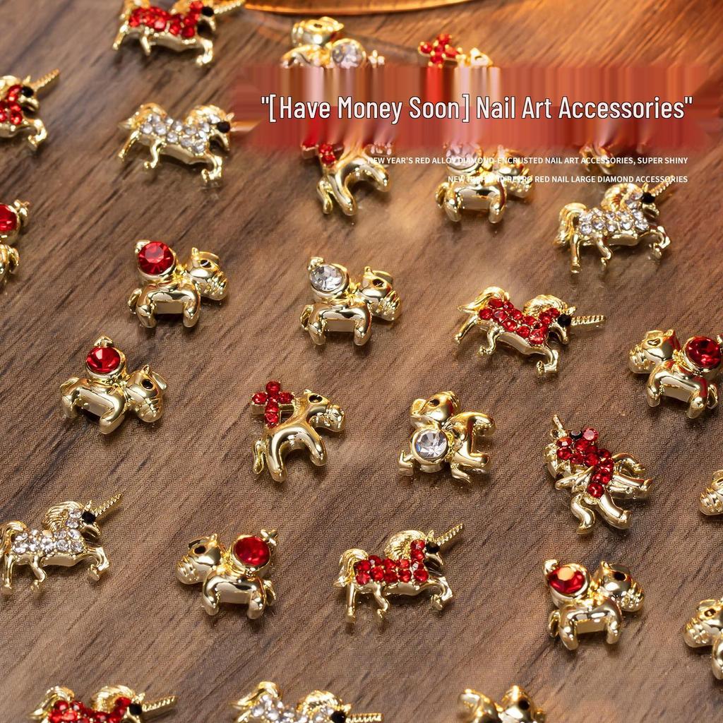 2026 Year of the Horse Luxury Alloy Nail Art: Zodiac Horse Glitter Zirconia Diamond Decorations for Fortunate Nails