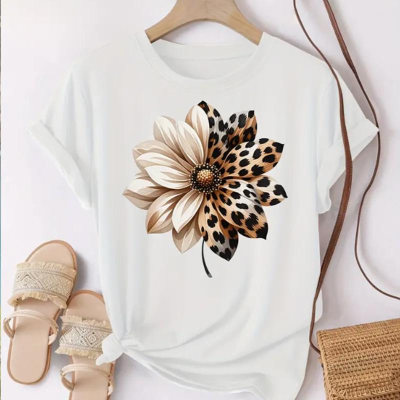 

Женская летняя футболка в стиле ретро, модная, с коротким рукавом, повседневная, с принтом подсолнуха, топы XL белый