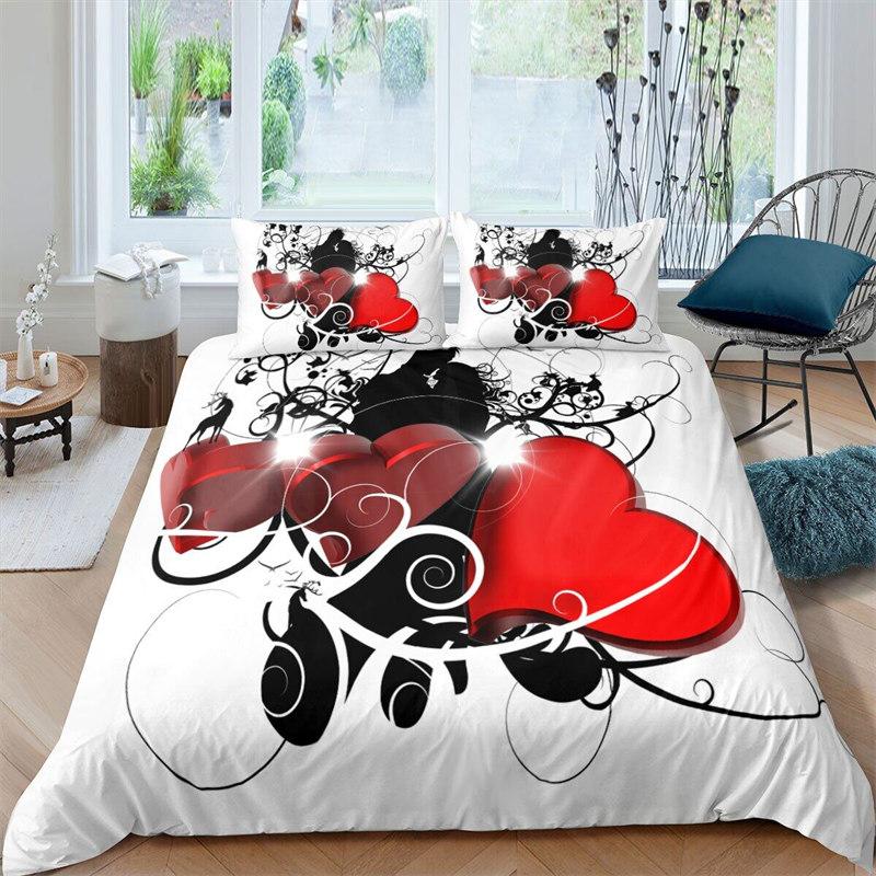 Comforter Romantic Love Heart Valentines Day Bedding Set Microfiber 3D Print King Queen For Boys Girls Teen Decor