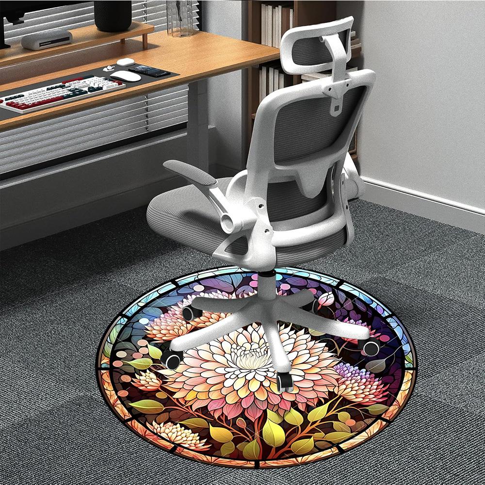 

1PC Stained Flowers Chair Carpet for Office, Indoor Non-Slip Washable Carpet, Soft Comfortable Mat For Office Room yy250930090 80cm by 80cm