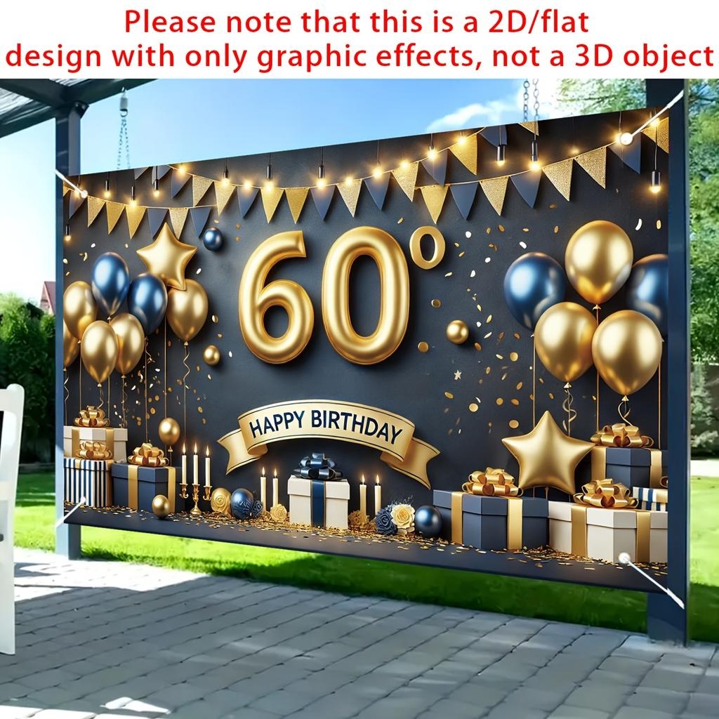 60th birthday celebration banner - Gold and black polyester fiber party background fabric suitable for birthday decoration