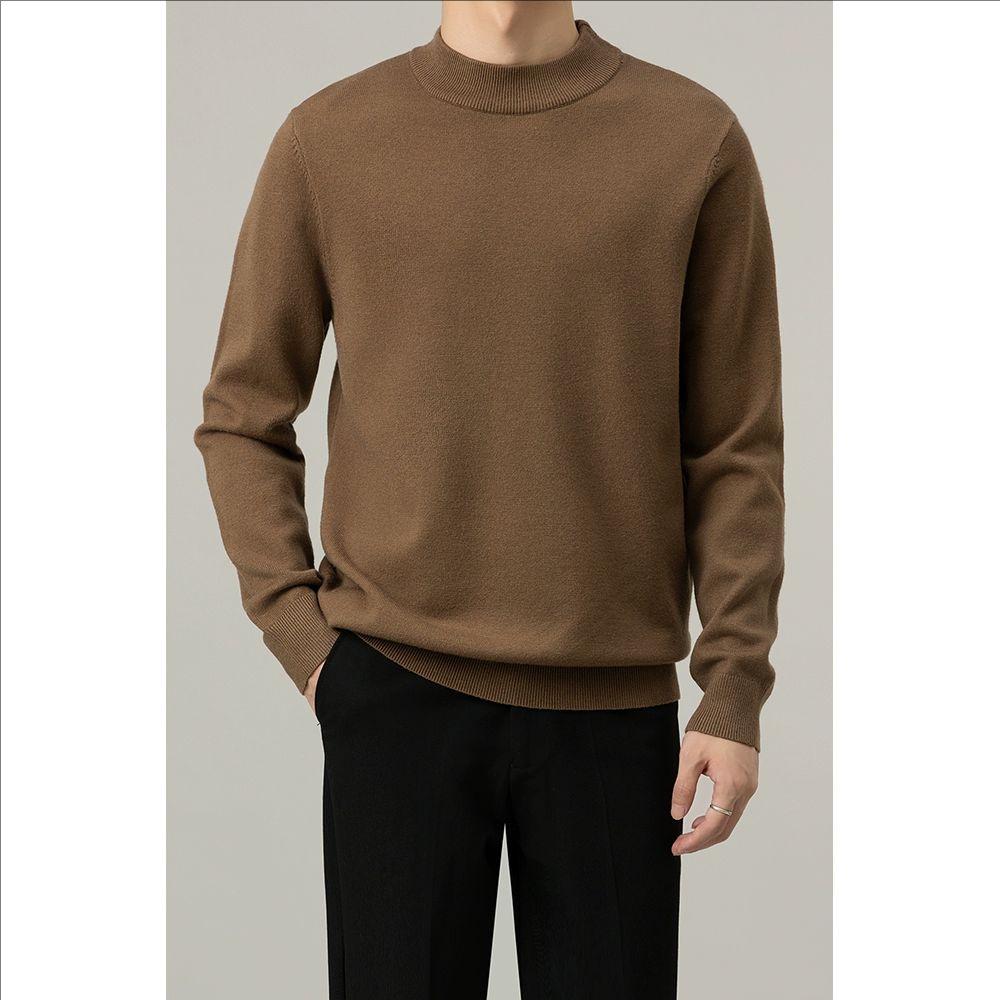 Men's High-End Slim Fit Solid Color Sweater - Round Neck, Warm, Casual, Autumn/Winter Fashion